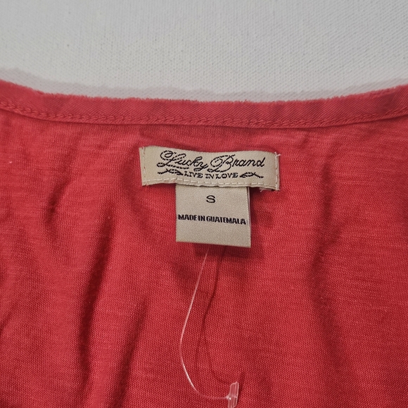 Lucky Brand Womens Top Size Small Red Tan Peacock - Picture 6 of 7